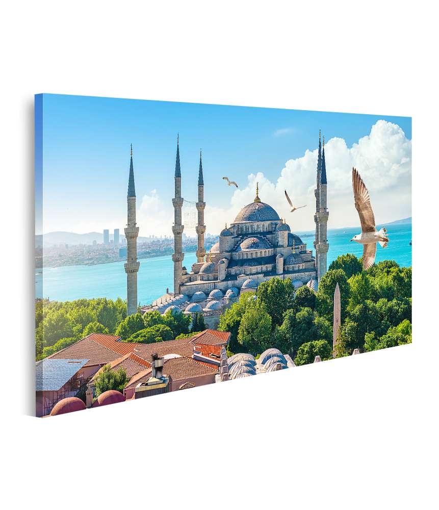 Islandburner Bild auf Leinwand Bosporus-Ansicht mit Blauer Moschee in Istanbul, Türkei als Wandbild