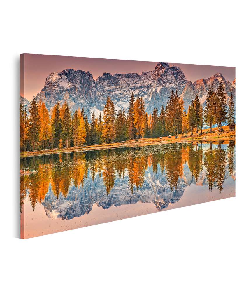 Islandburner Bild auf Leinwand Verzauberndes Wandbild eines magischen Alpensees in den Dolomiten, Italien