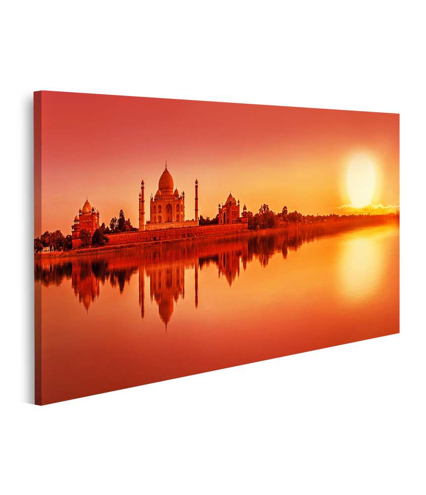 Islandburner Bild auf Leinwand Panoramablick auf Taj Mahal bei Sonnenuntergang, Agra, Indien, am Yamuna Fluss