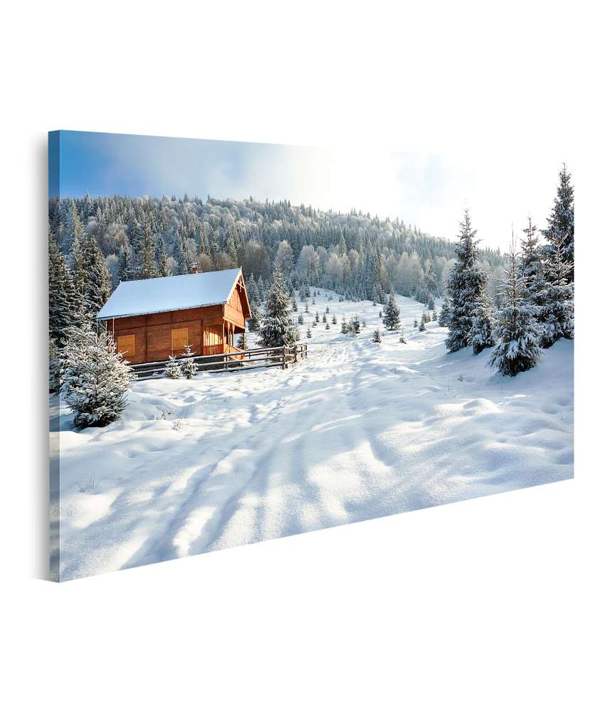 Islandburner Bild auf Leinwand Idyllisches Winterpanorama mit schneebedeckten Bäumen und tiefblauem Himmel