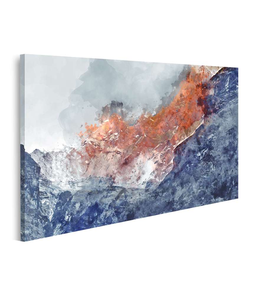 Islandburner Bild auf Leinwand Digital-Aquarell-Wandbild mit abstrakten Bergketten in Blau-Orange-Tönen