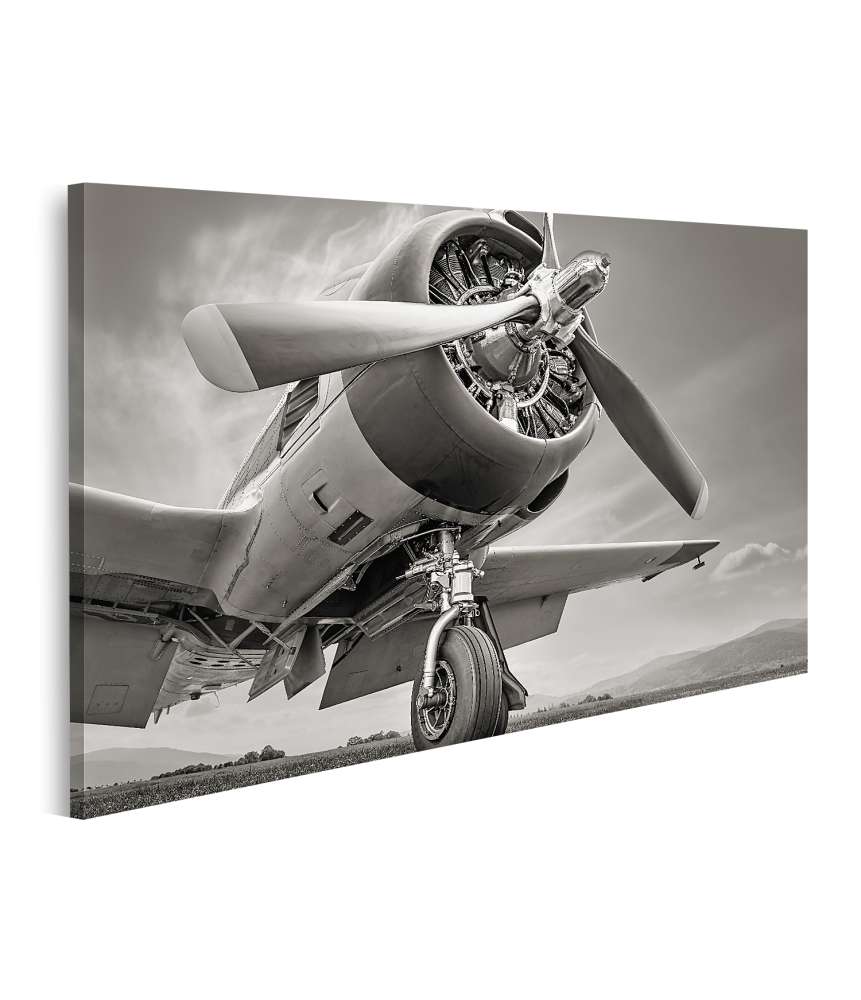 Islandburner Bild auf Leinwand Dramatischer Himmel hinter historischem Flugzeug 152A Wandbild