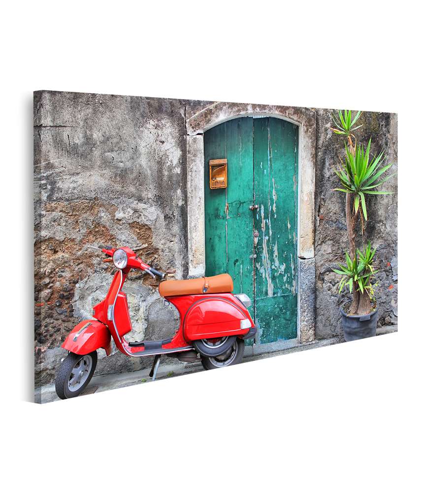 Islandburner Bild auf Leinwand Alte italienische Tür mit einer roten Vespa davor