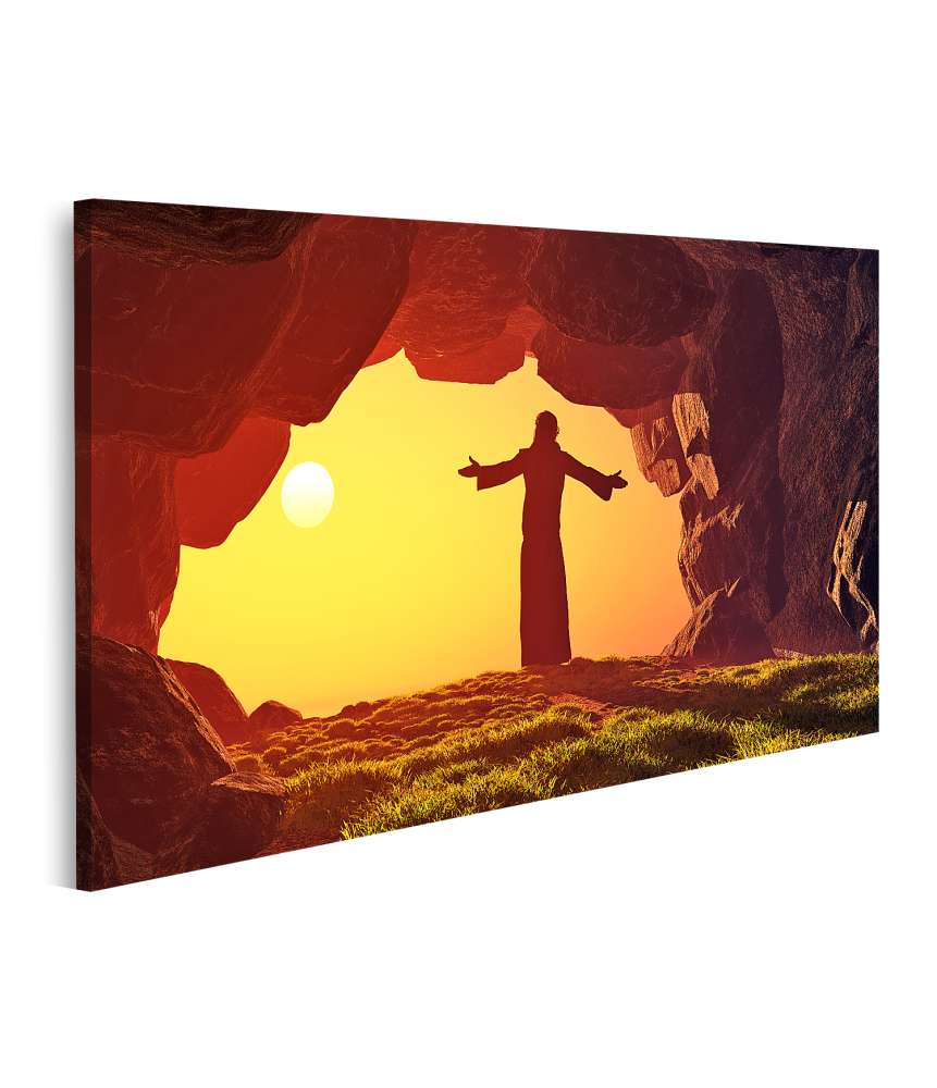 Islandburner Bild auf Leinwand Die Auferstehung Jesu, strahlend im goldenen Sonnenlicht