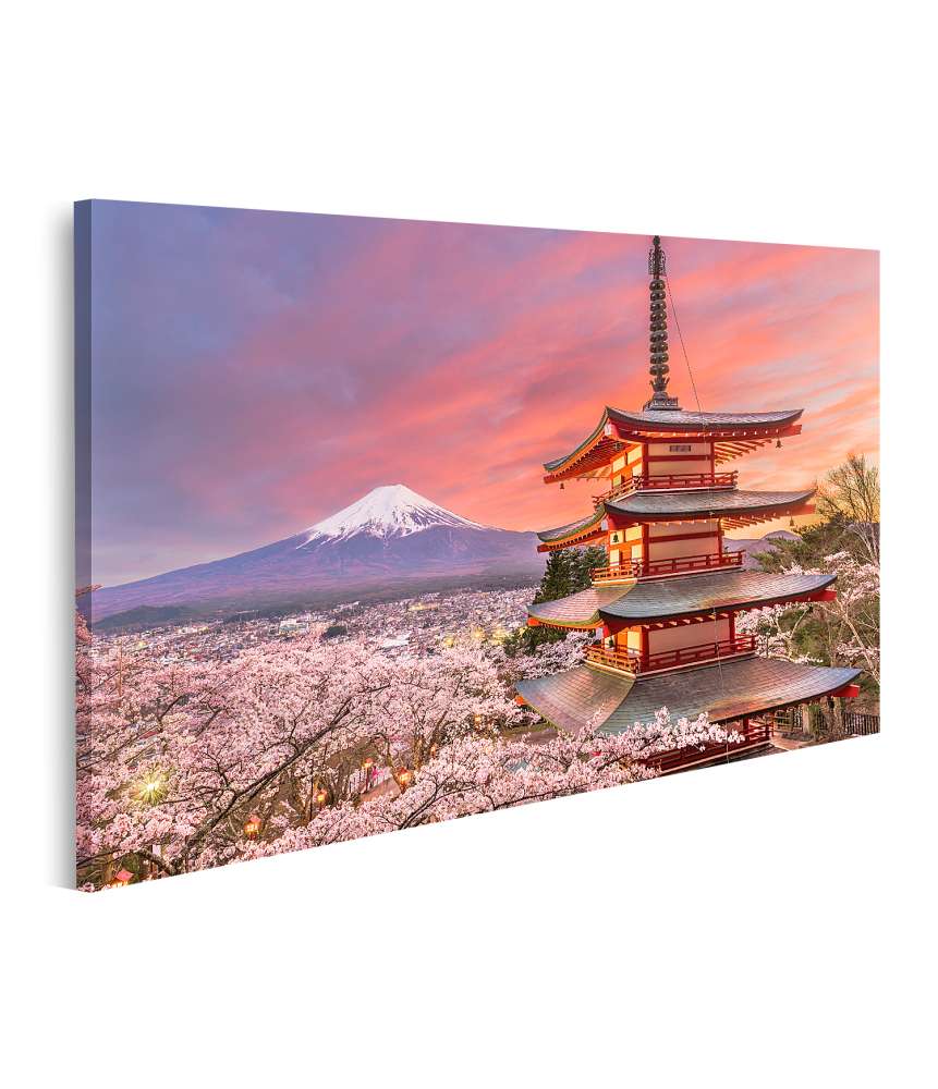 Islandburner Bild auf Leinwand Blick auf Mt Fuji, Pagode und Kirschblüten in Fujiyoshida, Japan im Frühling