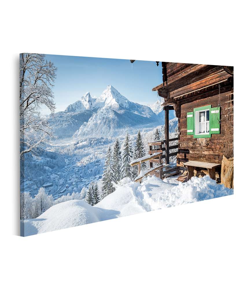 Islandburner Bild auf Leinwand Wunderschönes Wandbild einer traditionellen Berghütte im malerischen Winter