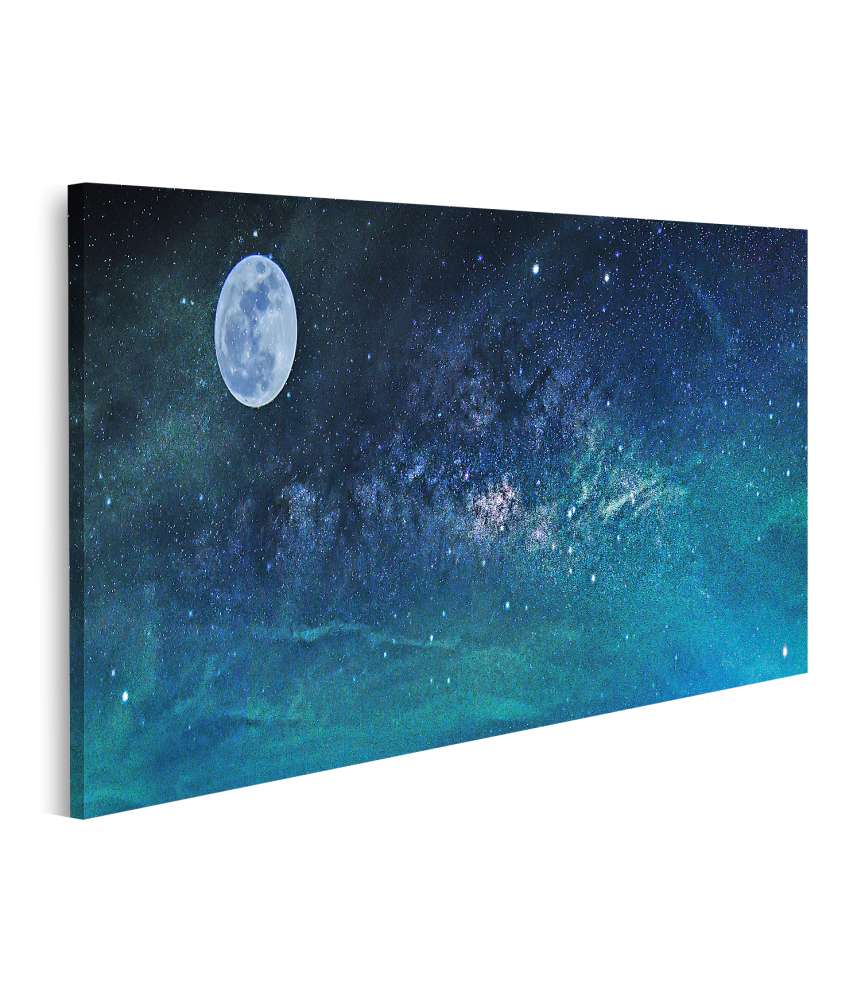 Islandburner Bild auf Leinwand Nächtliche Milchstraßenlandschaft mit Sternen, Vollmond und Galaxie-Elementen