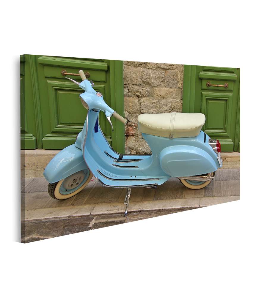 Islandburner Bild auf Leinwand Eine azurblaue Vespa, lebhaft und voller Charme, auf einem Wandbild dargestellt