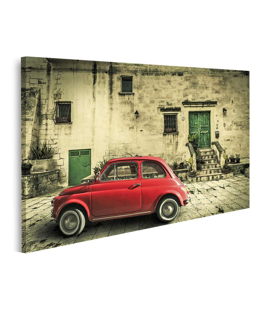 Islandburner Bild auf Leinwand Vintage-Wandbild: idyllische italienische Szene mit kleinem, rotem Oldtimer