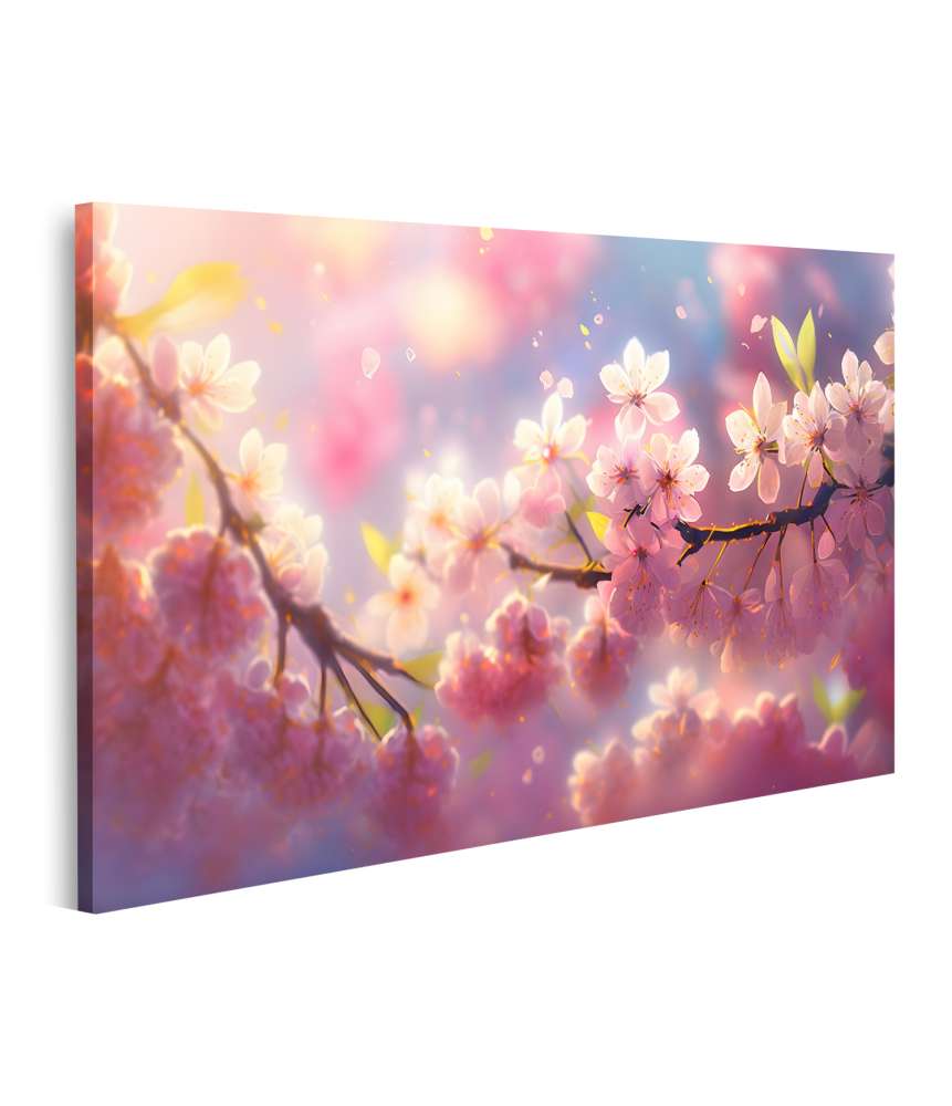 Islandburner Bild auf Leinwand Delicate Pink Sakura Petals on Spring Cherry Blossom Branch, Close-up