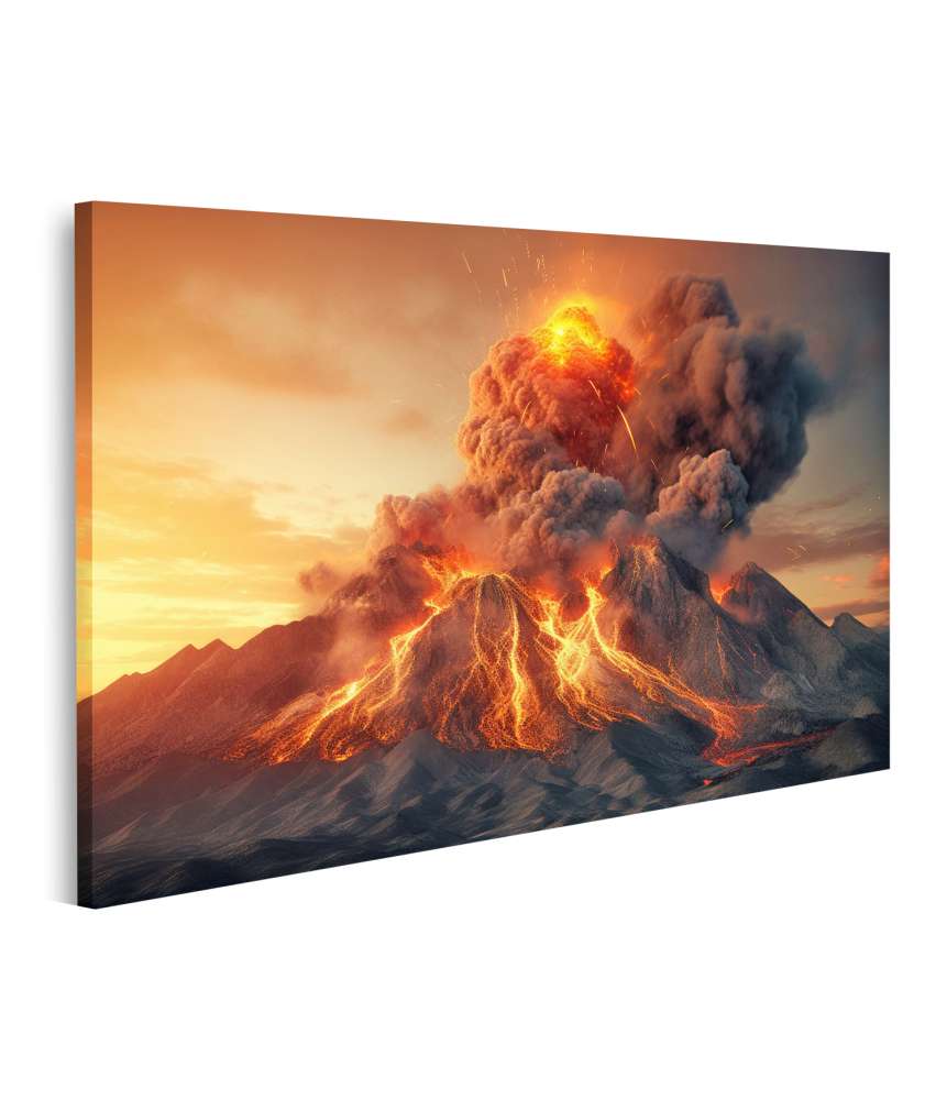 Islandburner Bild auf Leinwand Gewaltiger Vulkanausbruch mit eruptierender Lava und aufsteigenden Gasen