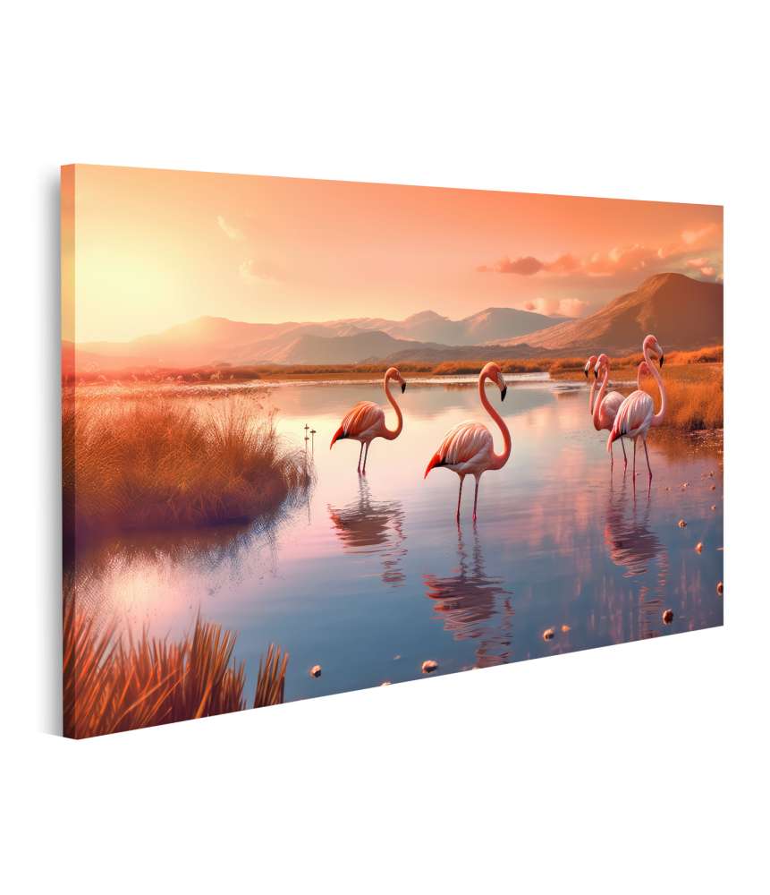 Islandburner Bild auf Leinwand Stehende rosa Flamingos in ihrer natürlichen Umgebung