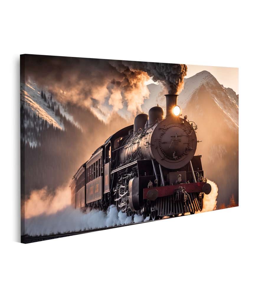 Islandburner Bild auf Leinwand Antikes Wandbild einer historischen Dampflokomotive und Eisenbahn