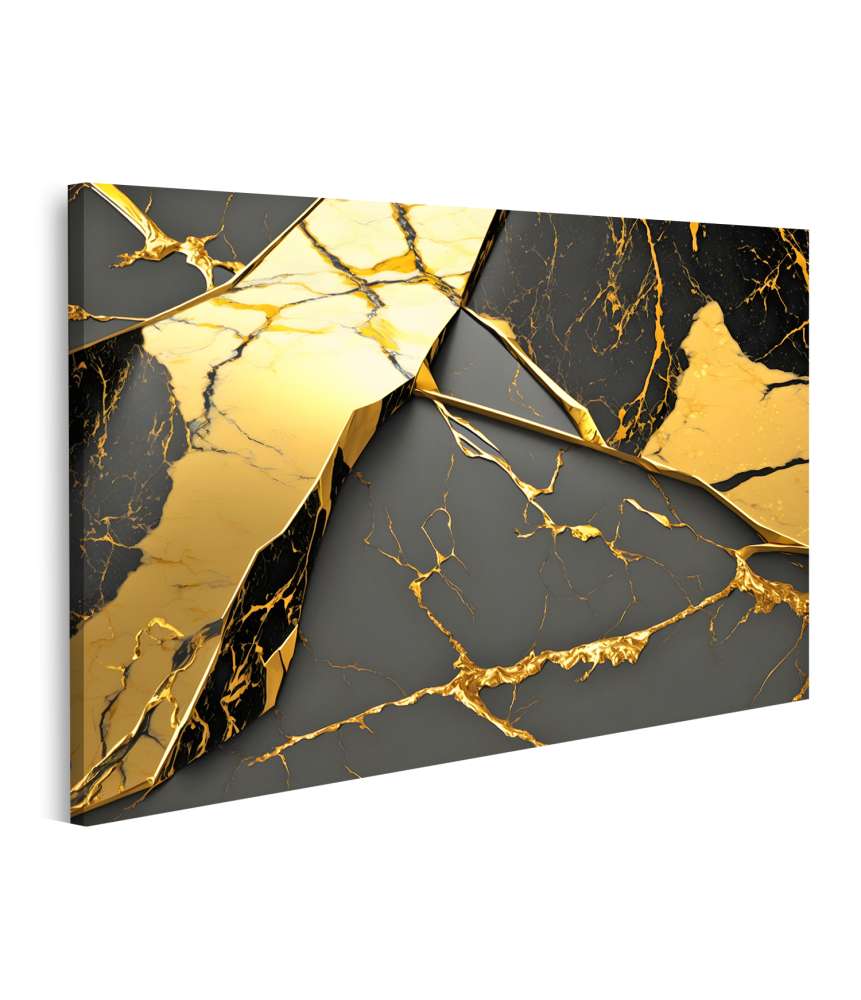 Islandburner Bild auf Leinwand Abstraktes Wandbild in luxuriösem Gold und Schwarz auf Marmorsteinwand