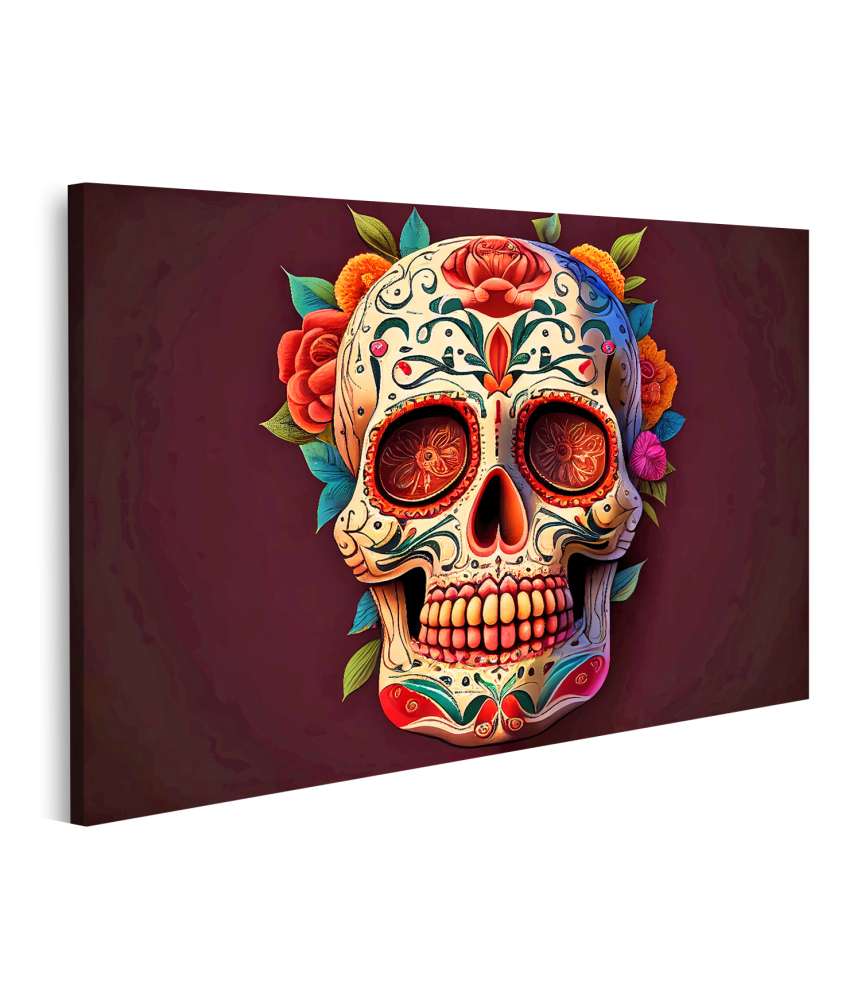 Islandburner Bild auf Leinwand Totenkopf-Wandbild im Stil des Dia De Los Muertos