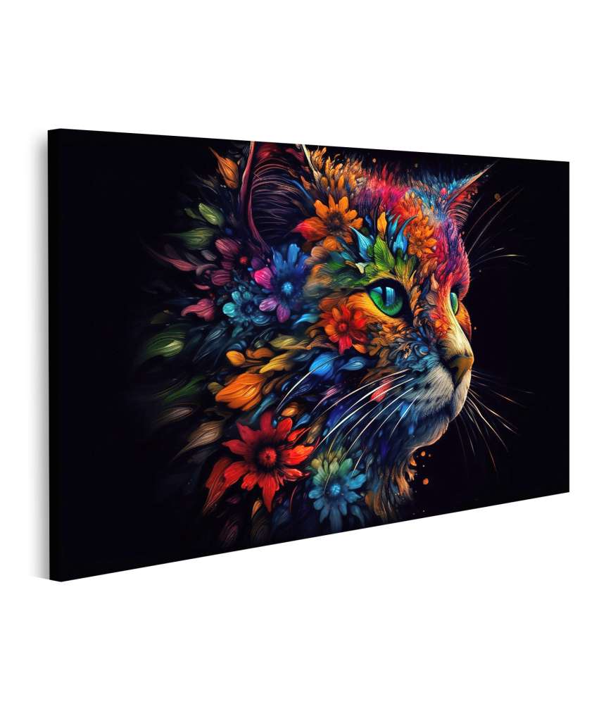 Islandburner Bild auf Leinwand Schöner Wandbild-Kopf einer Katze in hellen Farben und dunklem Hintergrund