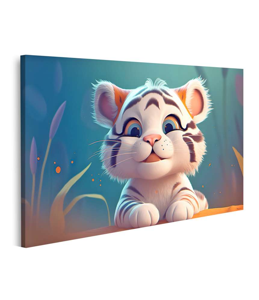 Islandburner Bild auf Leinwand Entzückendes Cartoon-Tiger Wandbild für Kinderzimmer