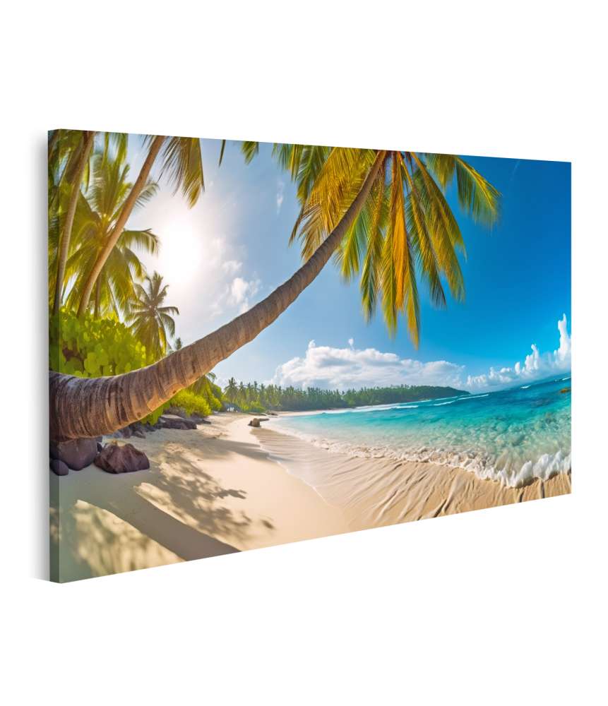 Islandburner Bild auf Leinwand Atemberaubendes Wandbild eines wilden, tropischen Strandes mit Palmen