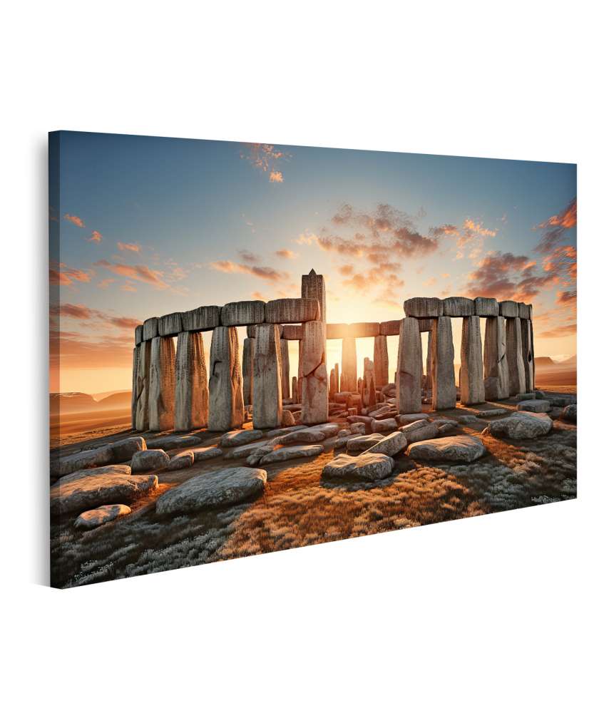 Islandburner Bild auf Leinwand Atmosphärisches Wandbild von Stonehenge bei Sonnenuntergang