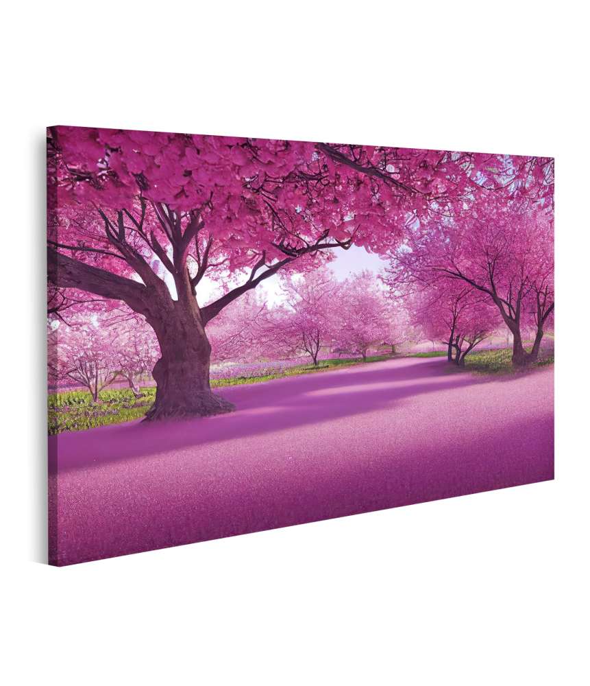 Islandburner Bild auf Leinwand Romantischer Tunnel aus rosa Sakura-Bäumen mit fallenden Blüten im Frühling