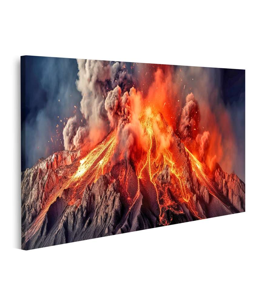 Islandburner Bild auf Leinwand Beeindruckendes Wandbild: Vulkanausbruch mit feuriger, heißer Lava