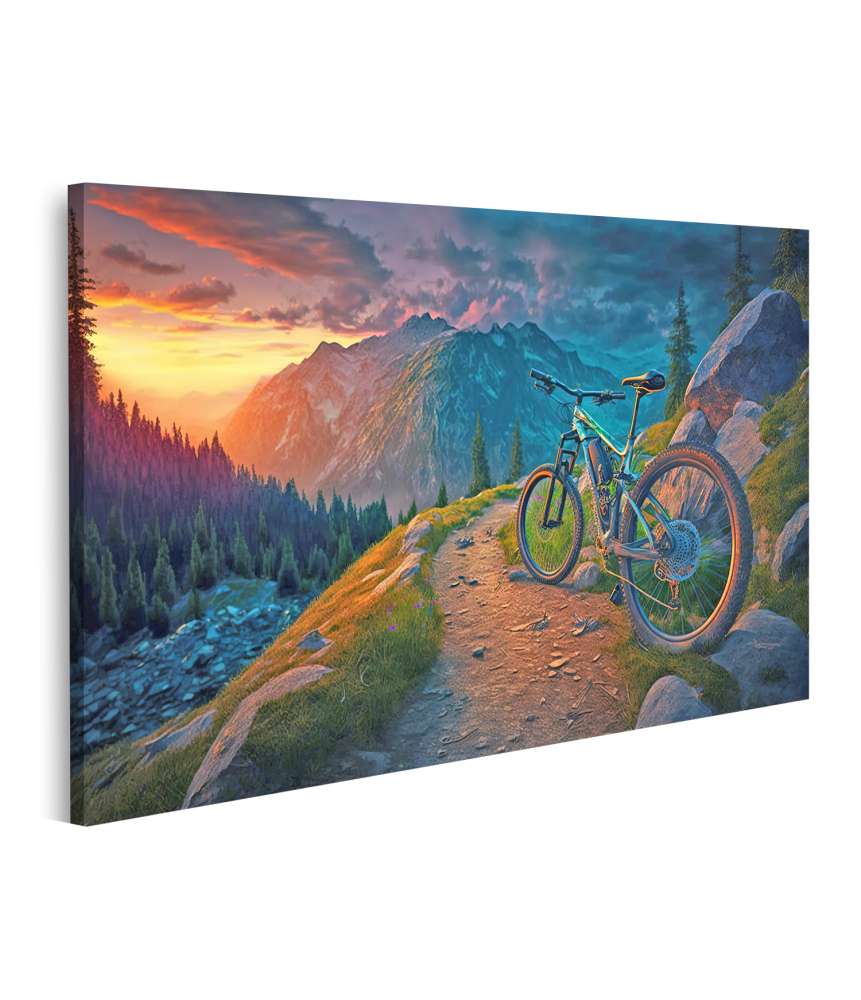 Islandburner Bild auf Leinwand Malersicher Sonnenuntergang über einer Mountainbike-Strecke in der Landschaft