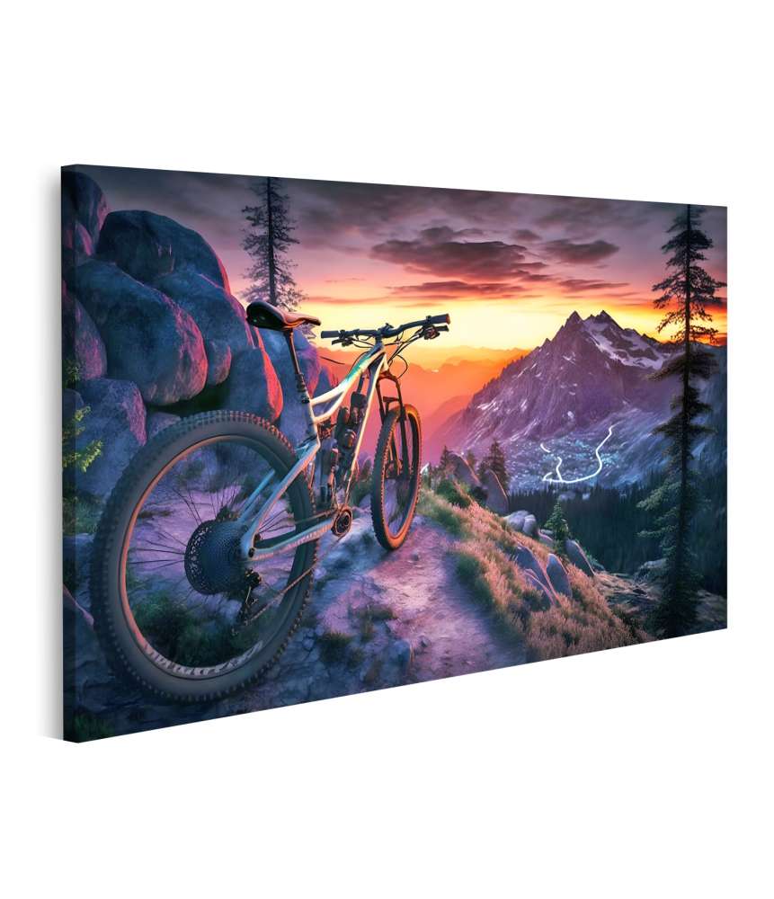 Islandburner Bild auf Leinwand Mountainbiker genießt Sonnenuntergang in idyllischer Landschaft