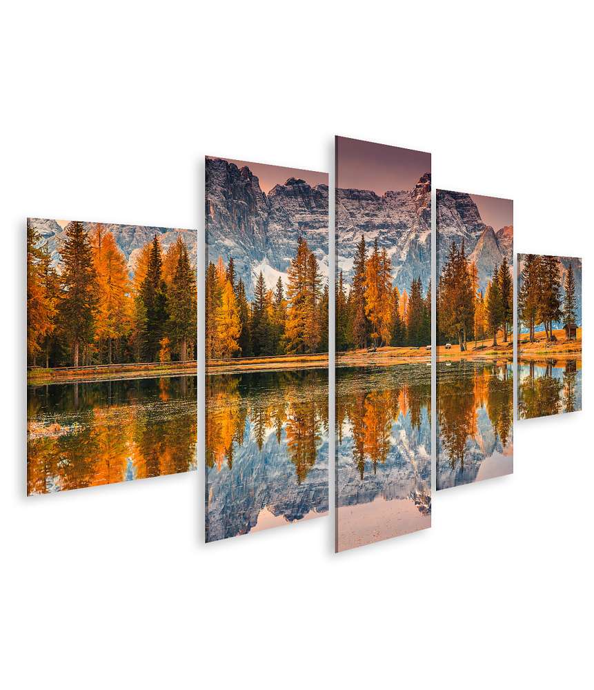 Islandburner Bild auf Leinwand Verzauberndes Wandbild eines magischen Alpensees in den Dolomiten, Italien