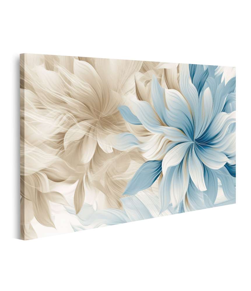 Islandburner Bild auf Leinwand Schöne abstrakte Bleistiftzeichnung mit floralen Design in Beige, Blau und Off-White