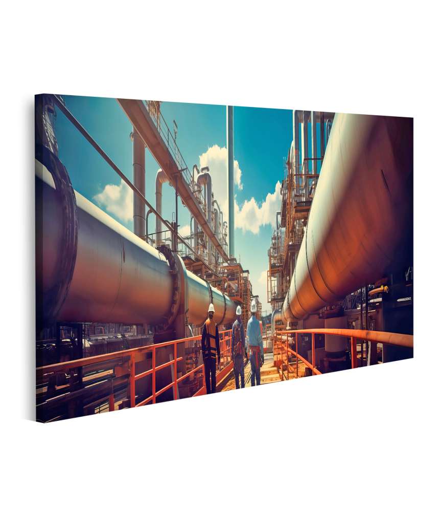 Islandburner Bild auf Leinwand Arbeiter inspizieren und warten industrielle Pipelines auf Wandbild