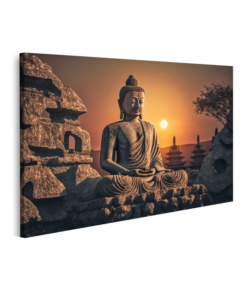 Islandburner Bild auf Leinwand Buddha-Statue bei Sonnenuntergang zum Vesak-Tag, Buddha Purnima