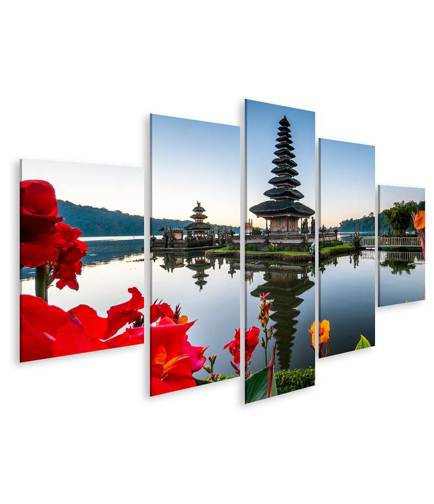 Islandburner Bild auf Leinwand Wandbild von Ulun Danu Bratan Tempel in Bali, umgeben von Blumengarten