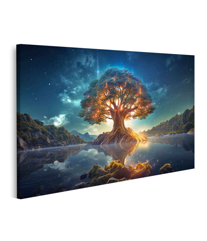 Islandburner Bild auf Leinwand Leuchtender Yggdrasil, farbenfroher Heiliger Weltbaum der nordischen Mythologie