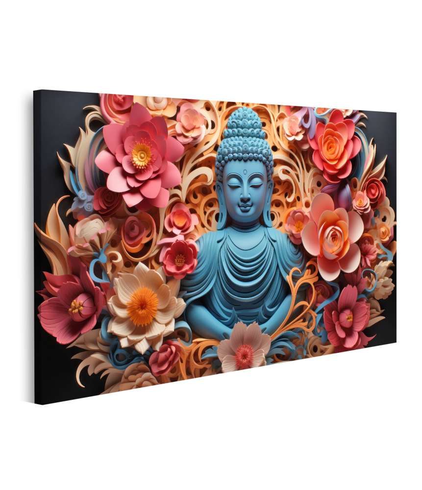 Islandburner Bild auf Leinwand Vibrantes Wandbild eines Buddha aus buntem Papierschnitt-Kunstwerk