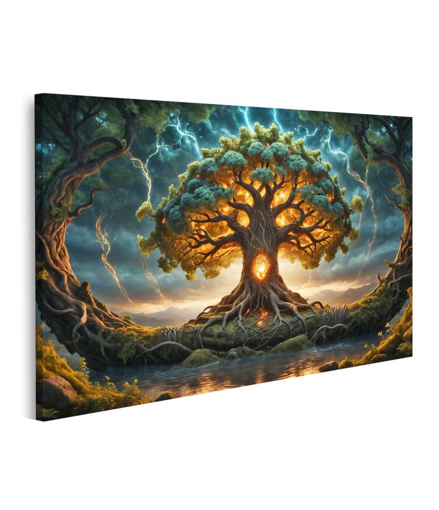 Islandburner Bild auf Leinwand Strahlender Yggdrasil Baum in lebendigen Farben dargestellt