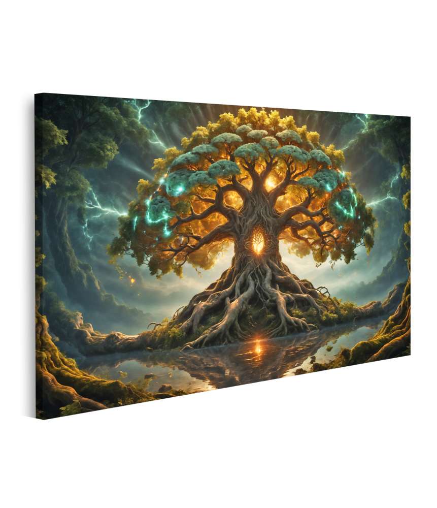 Islandburner Bild auf Leinwand Strahlender Yggdrasil-Baum im Leuchten der Dämmerung