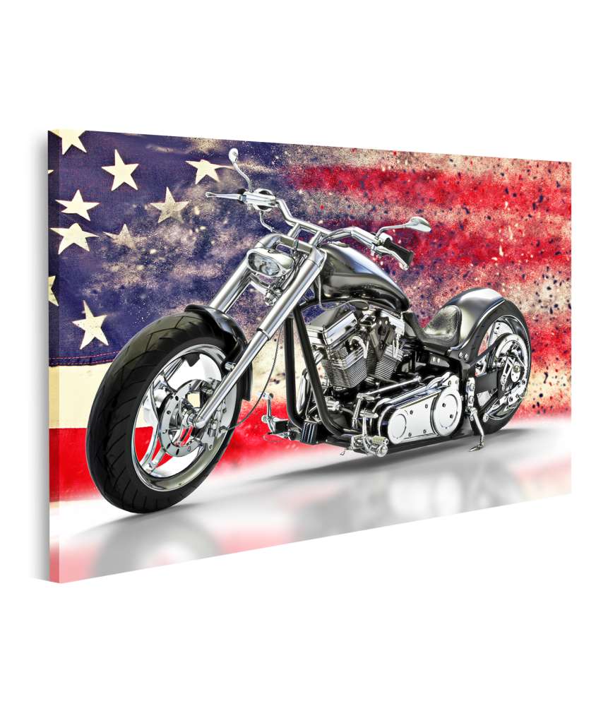 Islandburner Bild auf Leinwand Schwarzes Motorrad mit amerikanischer Flagge, ideal für Harley Davidson