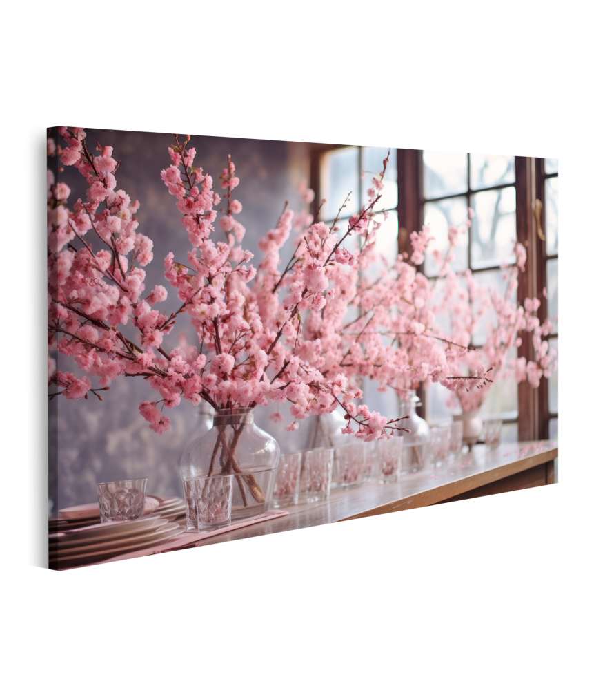 Islandburner Bild auf Leinwand Tisch geschmückt mit rosa Sakura-Blumen