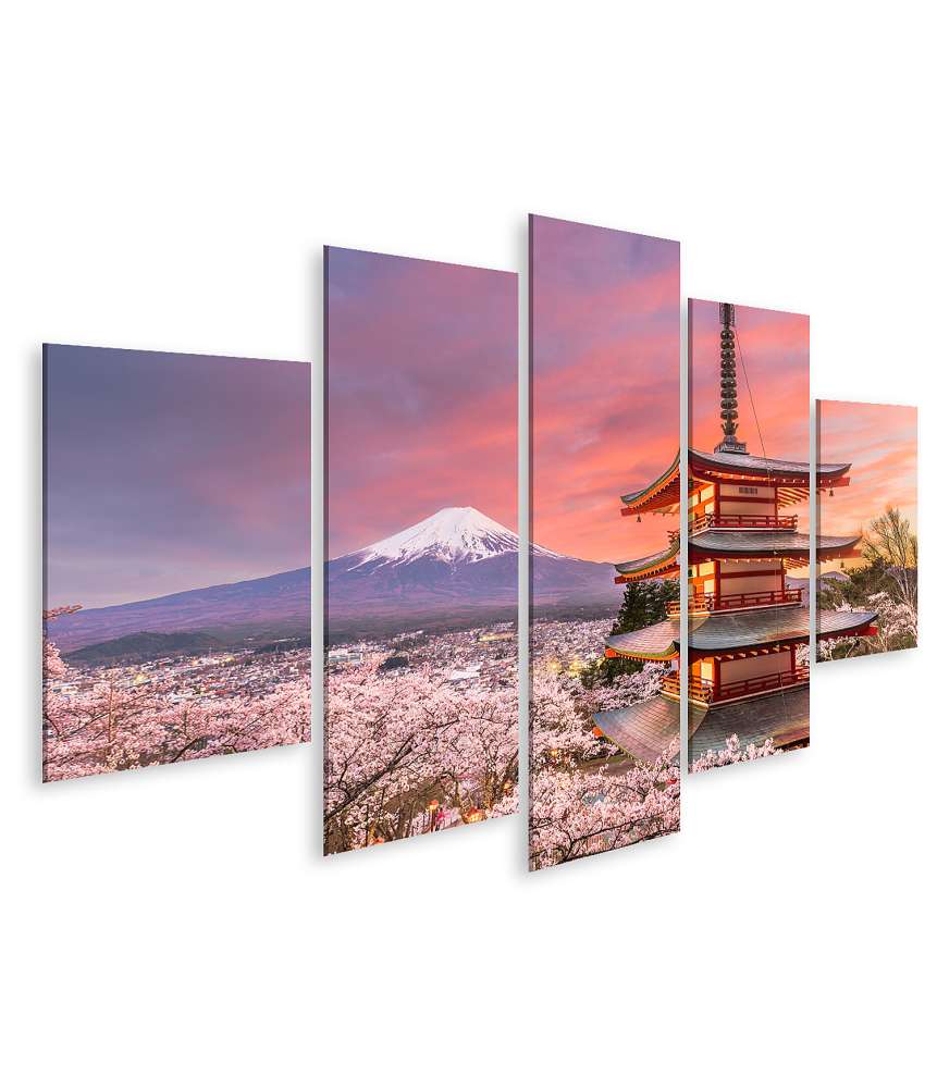 Islandburner Bild auf Leinwand Blick auf Mt Fuji, Pagode und Kirschblüten in Fujiyoshida, Japan im Frühling