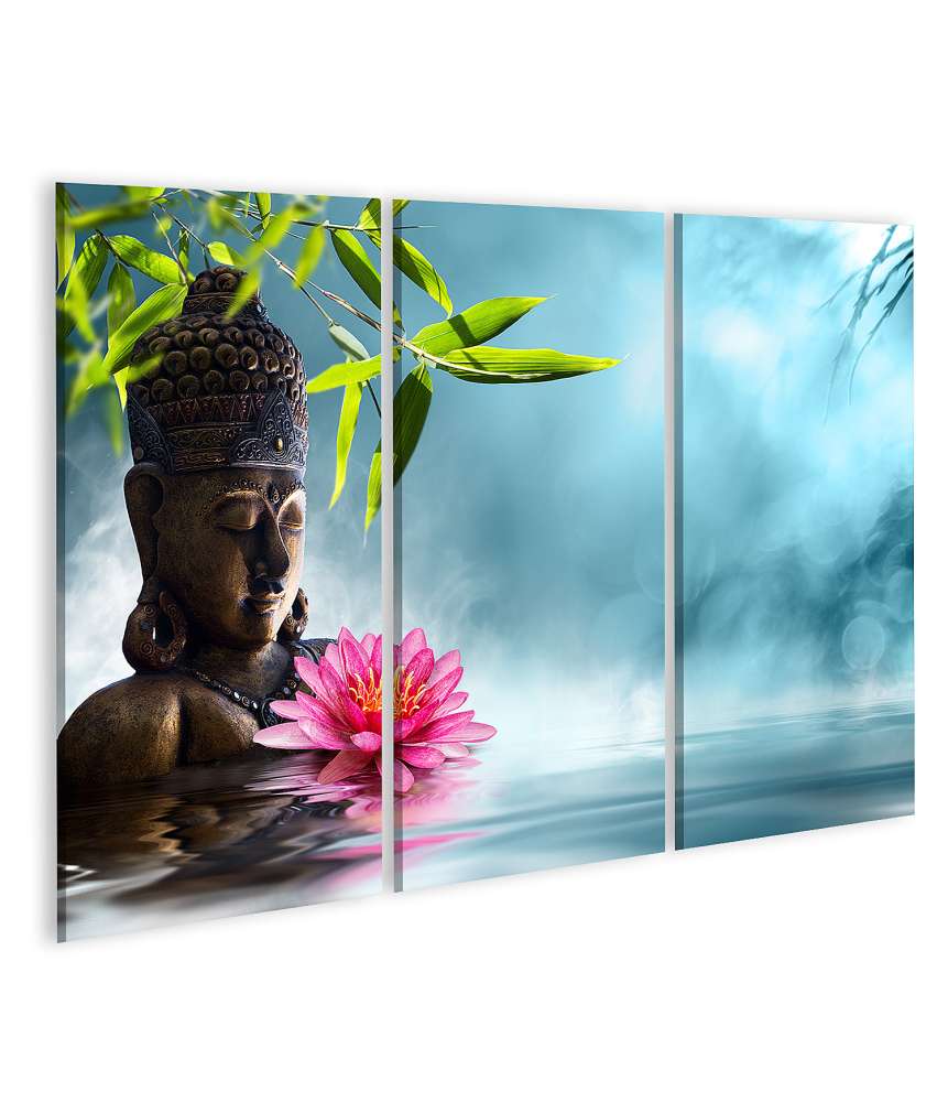 Islandburner Bild auf Leinwand Asiatisches Wandbild mit Buddha in Meditation neben Bambus im Spa-Stil