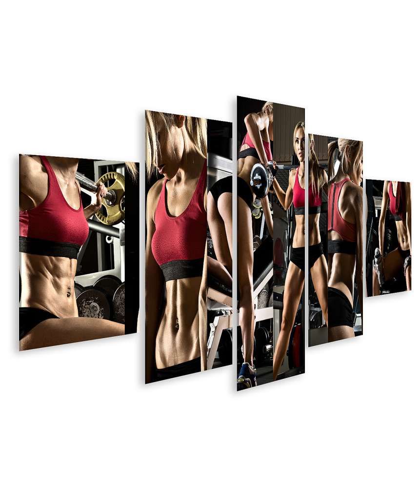 Islandburner Bild auf Leinwand Bodybuilding-Ausführung: Collage-Foto von Gewichtspresse im Fitnessstudio