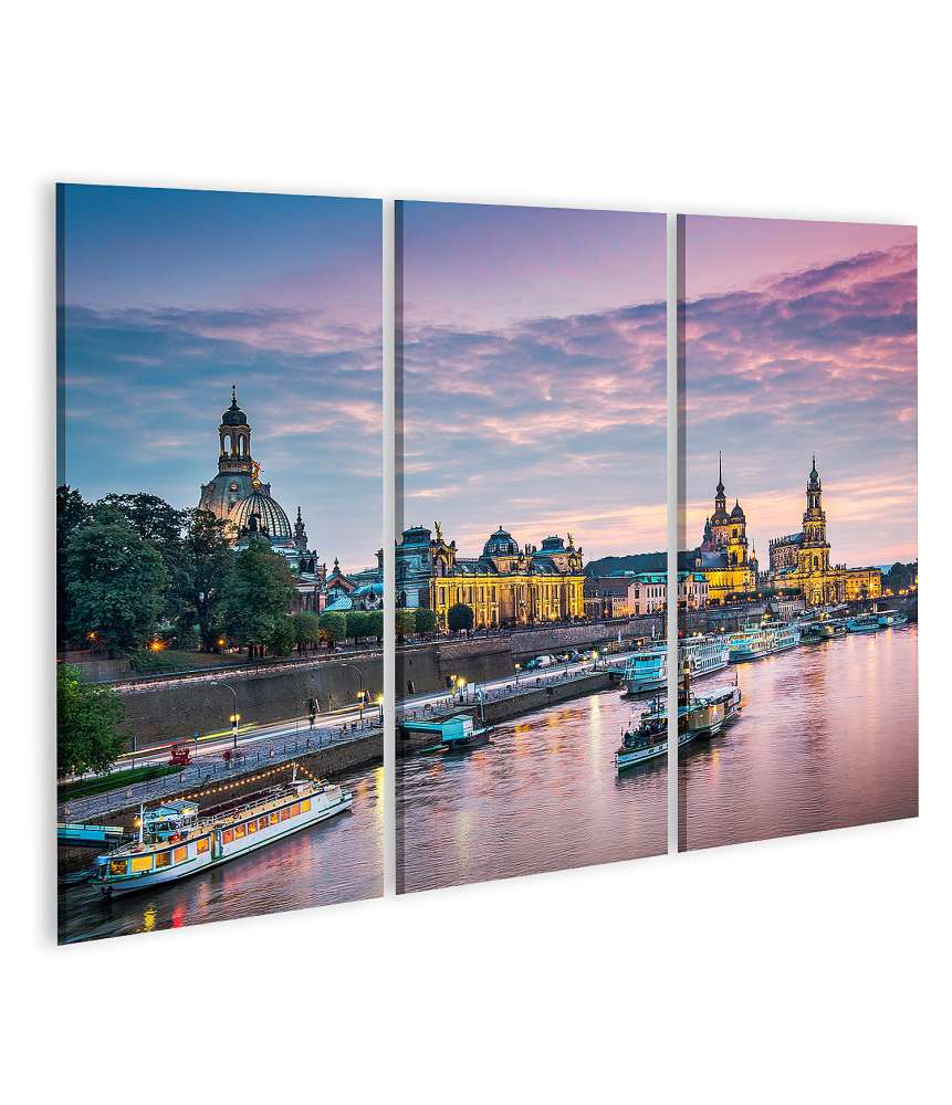 Islandburner Bild auf Leinwand Panoramisches Wandbild von Dresden, Deutschland, überblickend die Elbe