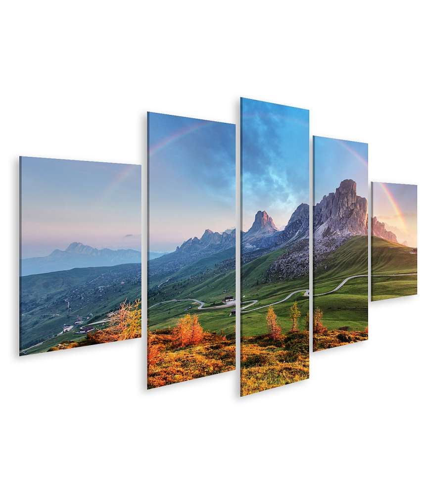 Islandburner Bild auf Leinwand Bunte Alpenlandschaft mit Regenbogen auf Wandbild