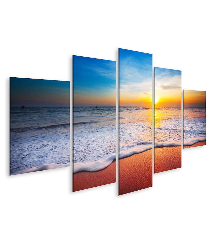 Islandburner Bild auf Leinwand Sonnenuntergang über dem ruhigen Meer mit leuchtenden Farben