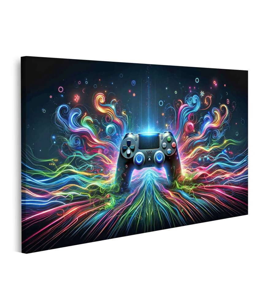 Islandburner Bild auf Leinwand Leuchtender Gaming-Controller als zentrales Motiv des Wandbildes