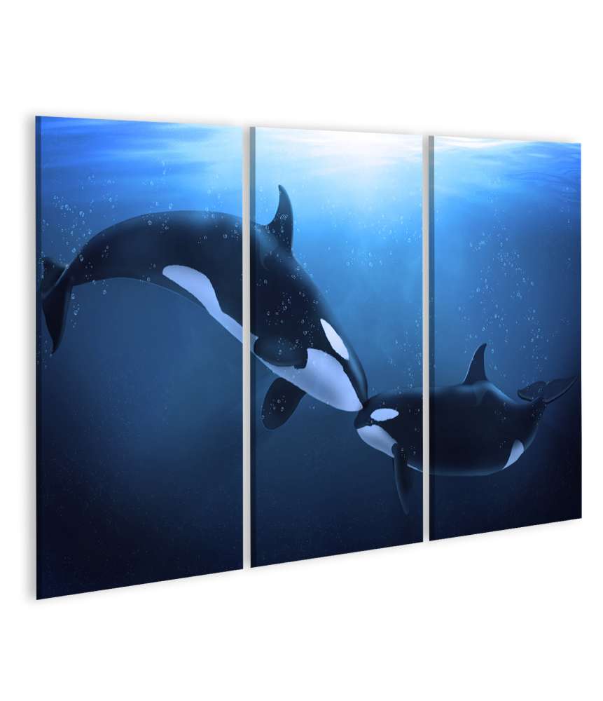 Islandburner Bild auf Leinwand Tiefsee-Wandbild mit Orca-Walen