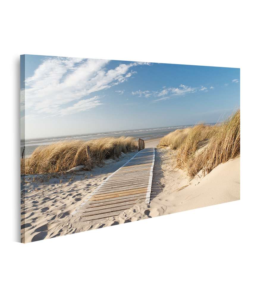 Islandburner Bild auf Leinwand Pittoreskes Wandbild: Weg durch Dünen auf Langeoog mit Nordsee-Panorama