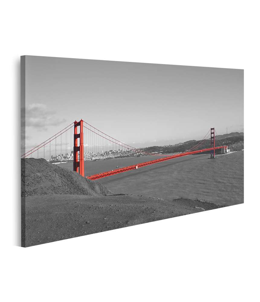 Islandburner Bild auf Leinwand Rotgoldene Golden Gate Bridge, schwarz-weißer Hintergrund von San Francisco