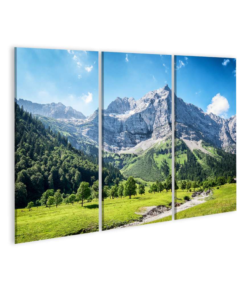 Islandburner Bild auf Leinwand Malerei des majestätischen Karwendelgebirges in den österreichischen Alpen