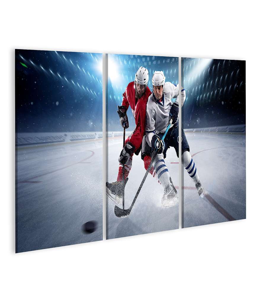 Islandburner Bild auf Leinwand Eishockeyspieler in Aktion mit Puck auf Wandbild